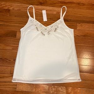 White House Black Market Cream camisole with beading. NWT Size S